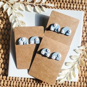 Handmade polymer clay light blue with flower earrings